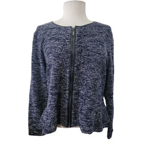 Neiman Marcus Zipper Front Faux Leather Blue Sweater Jacket Women's XL
